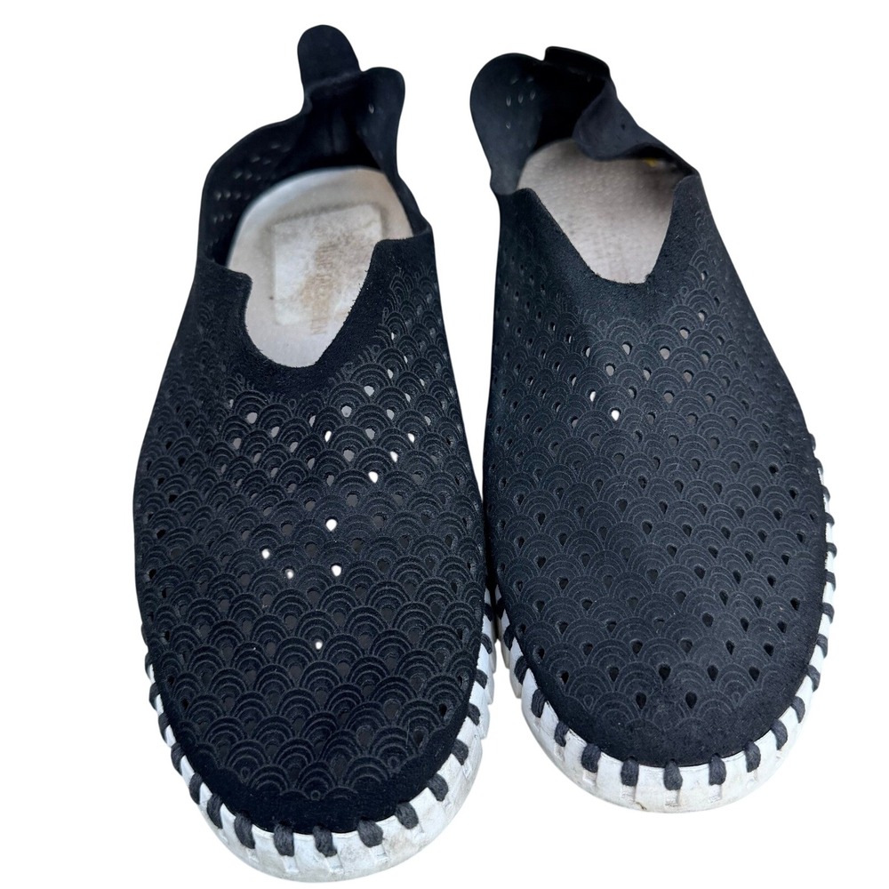 Ilse Jacobsen Tulip 139 Black Laser Cut Slip On Shoes EE 37/ US 6 Loafers Travel